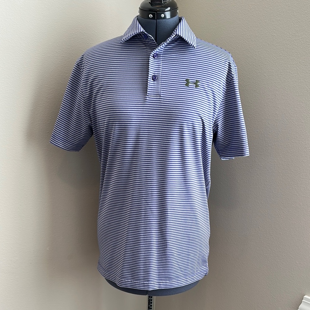 Under Armour Gray and Purple Polo Shirt with Moisture-Wicking Fabric